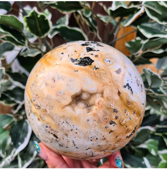 Large Ocean Jasper Druzy Geode Sphere