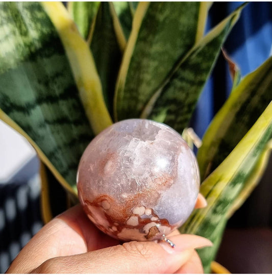 Flower Agate Quartz Geode Sphere