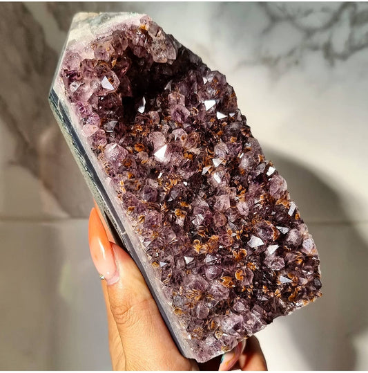 Large Amethyst Geode Tower with Goethite and Christobolite